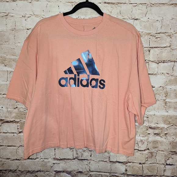 ❤️ADIDAS X ZOE SALDANA Cropped Logo Tee Womens XL Coral Ambient Blush NEW - Picture 1 of 6